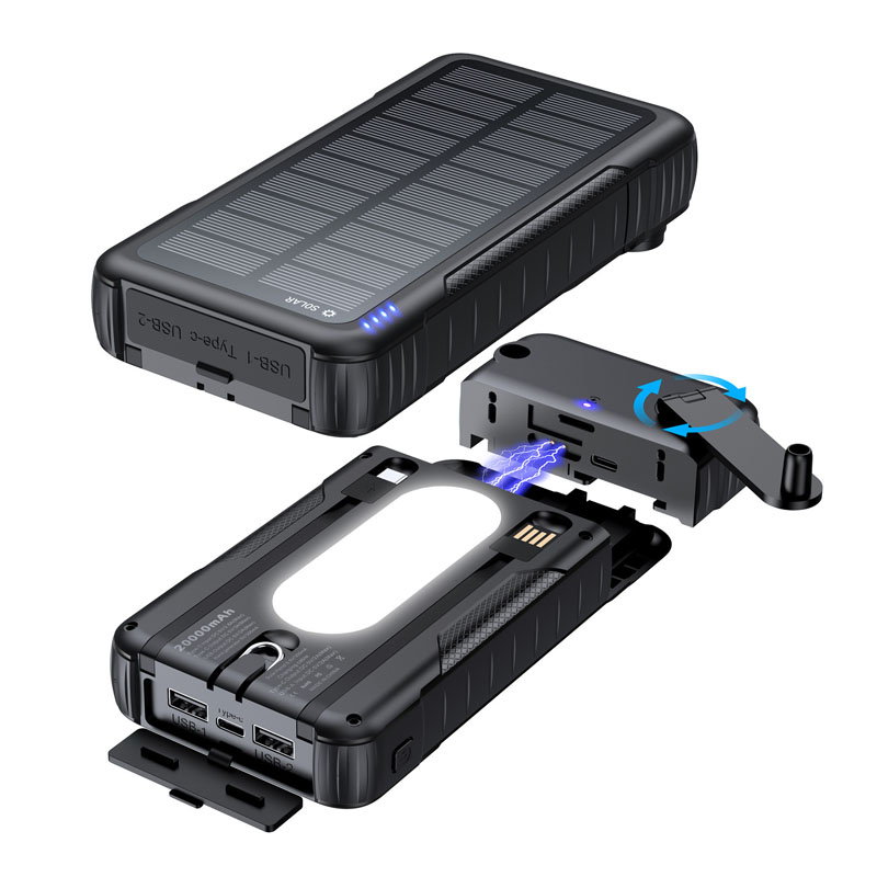 Solar Charger Panel Foldable - Hand Crank Solar Power Bank Outdoor