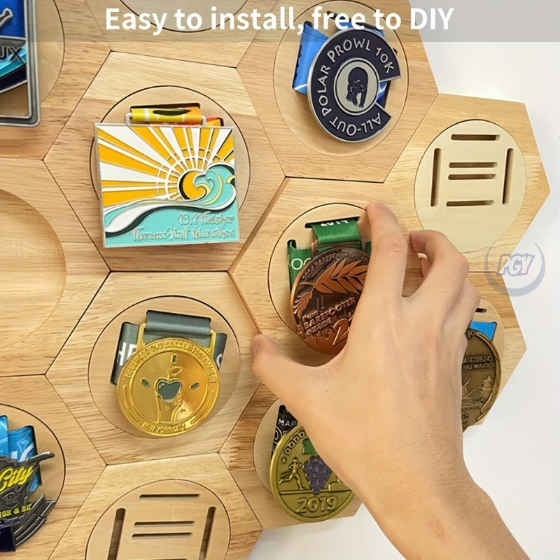 Sustainable Living Eco Friendly - 6Pack Hexagonal Wooden Medal Display Racks