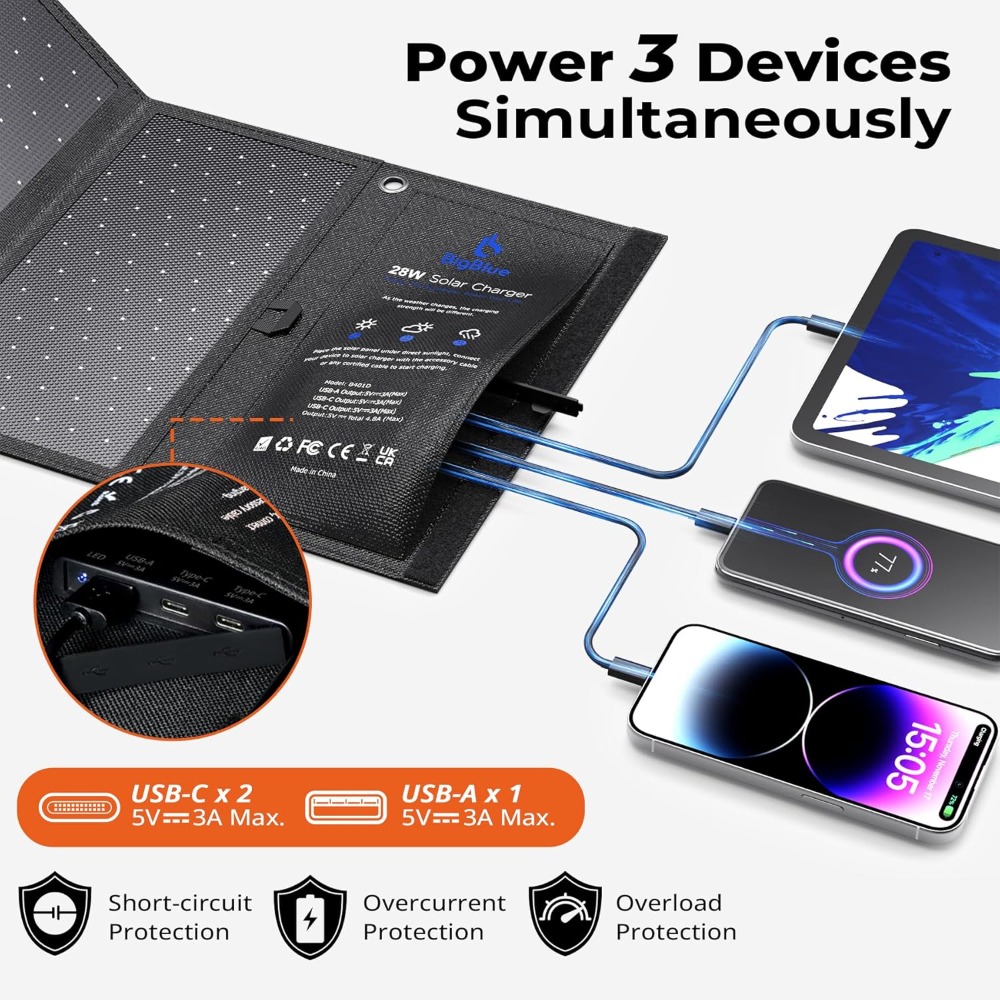 3 USB Ports 28W Solar Charger( - Solar Charger Panel Foldable 评论和价格