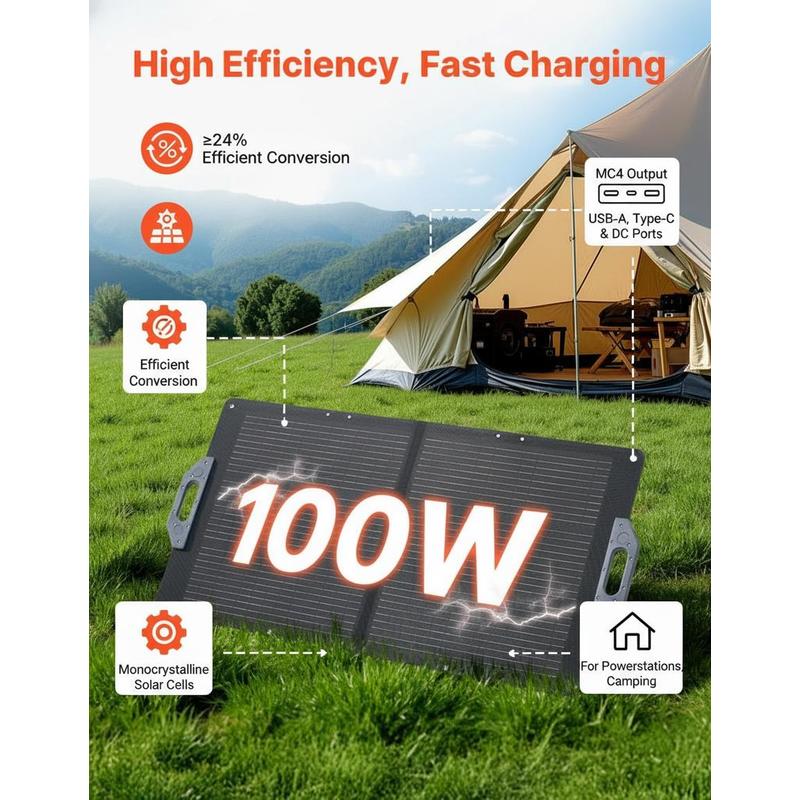 100W Foldable Solar Panel, 24% - Solar Charger Panel Foldable 评论和价格