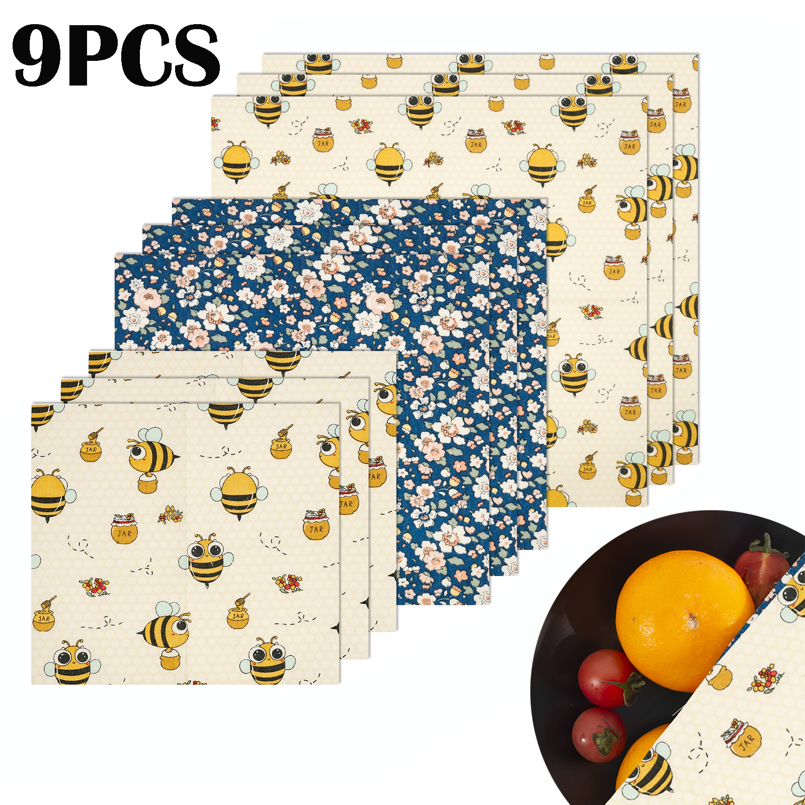 9Pcs Beeswax Food Wraps 3 Size - Beeswax Wrap Reusable 评论和价格