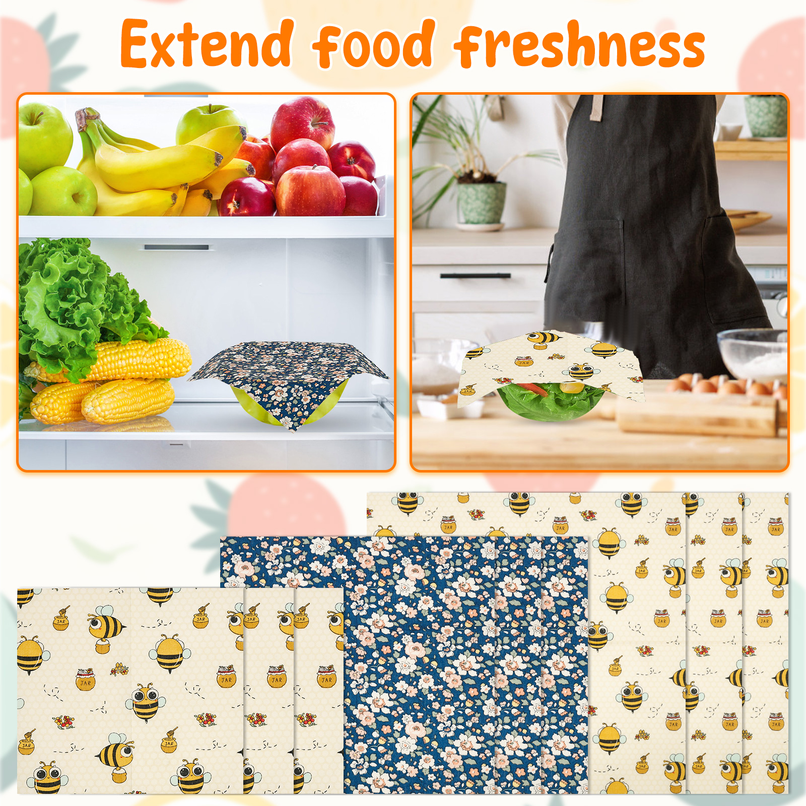 9Pcs Beeswax Food Wraps 3 Size - Beeswax Wrap Reusable 评论和价格